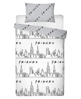 White and grey, Friends Scene duvet cover. Iconic New York Skyline Sketch Drawing and a Grey Reverse.