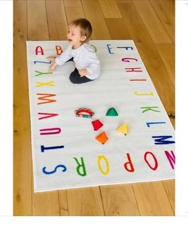 Alphabet, ABC Rug. Toddlers Large White Nursery Rug 100 x 150 cm