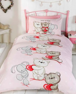 Teddy Bear Love, Kids Bedding, Pink Double Duvet Set