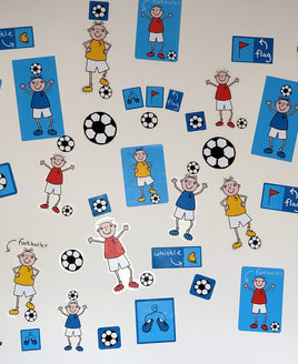 44, Children's, Football inspired Wall Stickers with Stick Footballers, Footballs and Flags