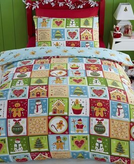 Kids Christmas Bedding, Jolly Gingerbread. Patchwork style with all things Christmassy