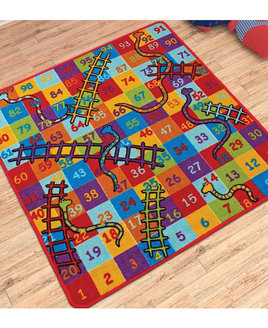 large, multicoloured snakes and ladders themed play mat