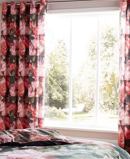 Pink and Dark Grey Rose, Floral Themed Curtains