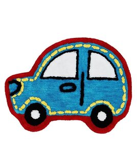 Car shaped rug. Blue with red edging.