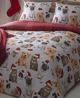 Festive Animals, Puppies and Kittens King Size Bedding