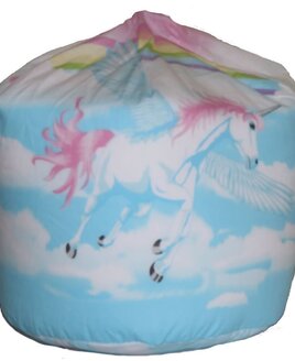 Blue and White, Cloud and Flying Unicorn Bean Bag