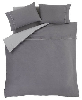 Grey, Brushed Cotton Single Duvet with Blanket Stitch Edging & Button Detail.