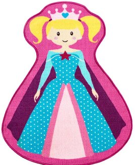 Girls pink and blue novelty bedroom rug - Princess shaped.