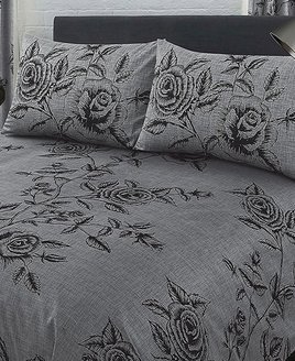 Black and grey with a rose flower, leaves and stem design.