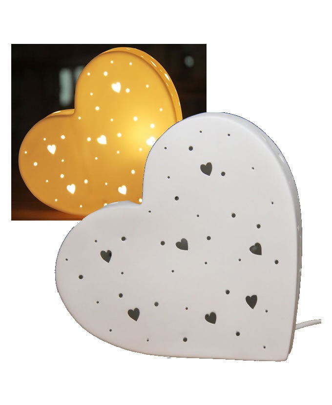 Heart Shaped Porcelain Table Lamp, Love Heart Table Light