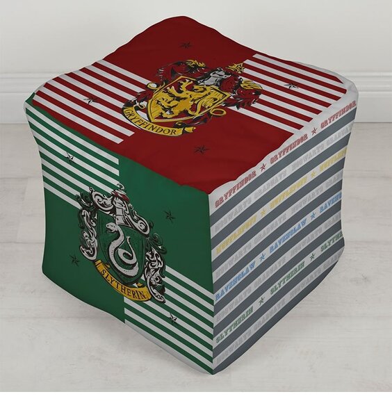 Harry Potter Bean Cube. With four sides featuring Gryffindor, Slytherin, Hufflepuff and Ravenclaw coats of arms.