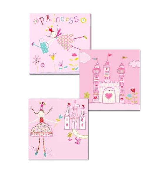 Princess and Castle Girls Pink Canvas Art - Set of 3