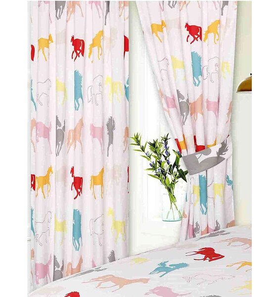 Colourful Horses White Curtains 72s