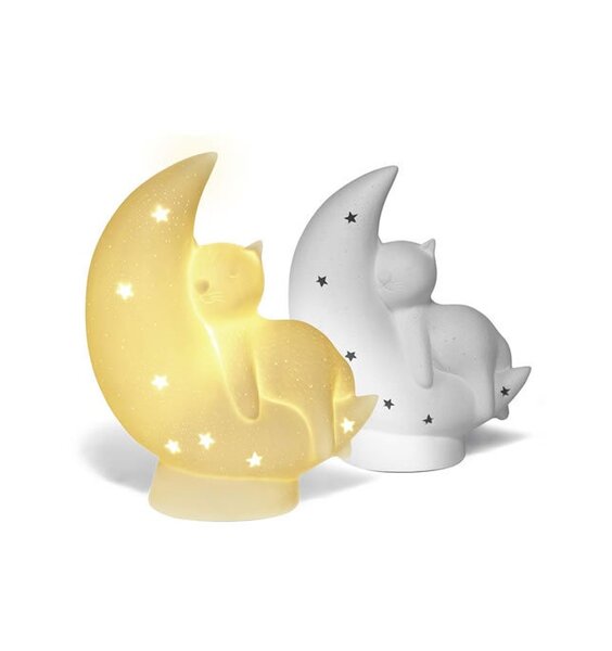 3D Ceramic Night Light - Sleepy Cat and Moon