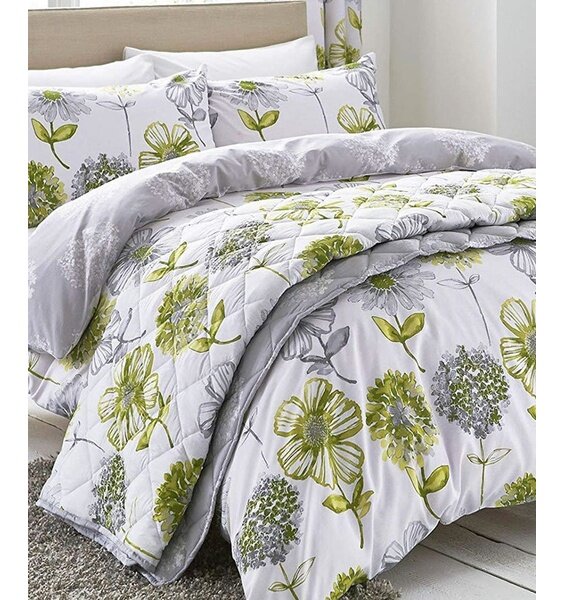 Green and White Floral Double Duvet - Banbury from Catherine Lansfield.