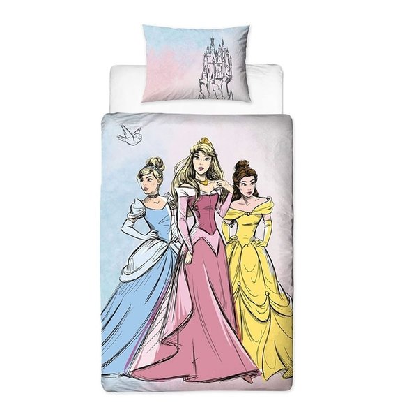 Disney Princesses on a Modern Pastel Background. Cinderella, Aurora & Belle.