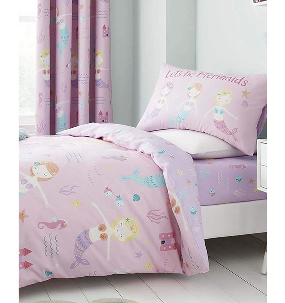Catherine Lansfield Let's Be Mermaids Pink Duvet Covers Kids Quilt Bedding Sets 