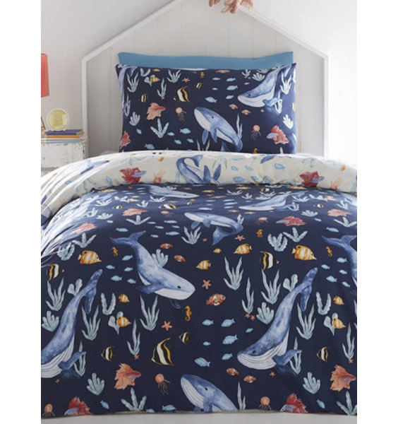 Blue or white bedding with whales and fish