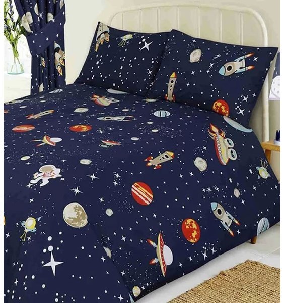 Outer Space Navy Blue Double Bedding, Navy Blue Patterned Duvet Set