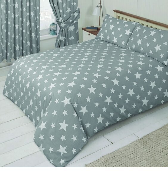 Grey Duvet Covers Patterned with two sizes of white stars.