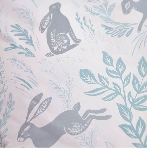 Bianca Hare Cotton Print Eyelet Curtains Duck Egg 72s