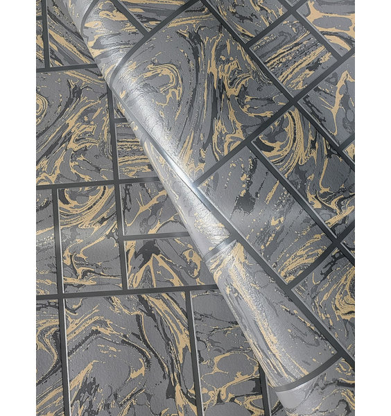 Charcoal Gold Marble Tile Wallpaper