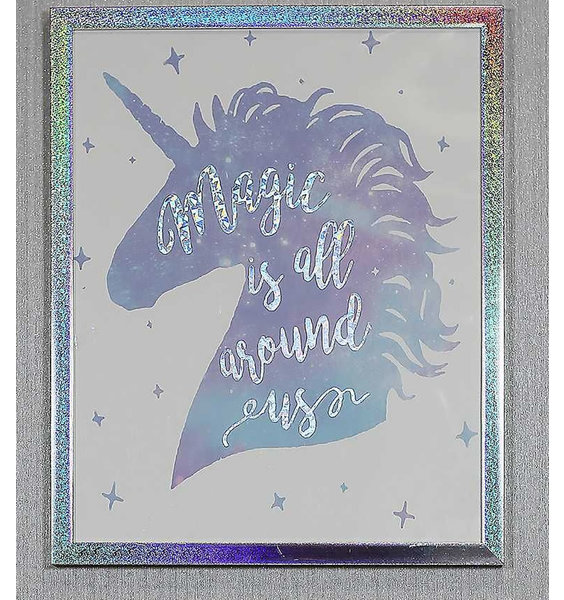 Holographic Unicorn, Girls Silver Framed Print 40cm x 50cm