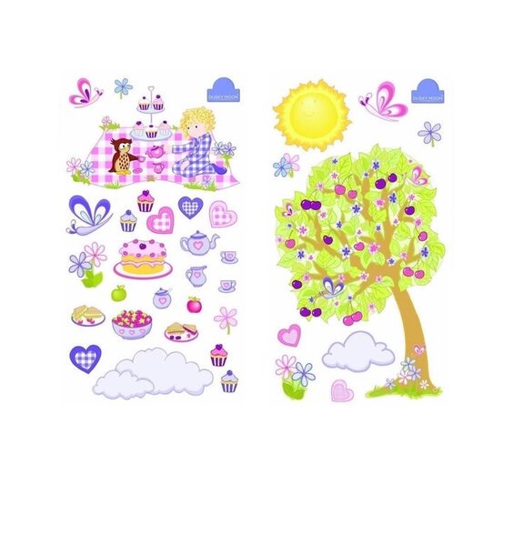 Nursery Wall Stickers, Apple Tree, Picnic with Food and Butterflies.