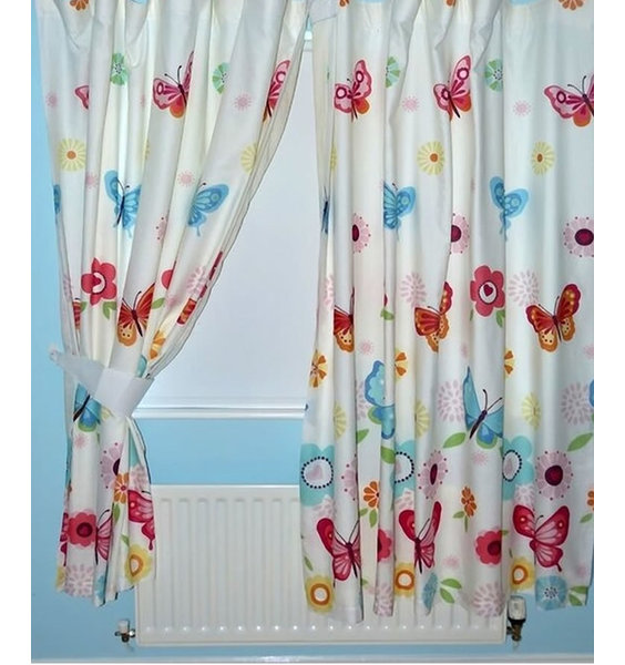 Butterflies, White Lined White Curtains 54s