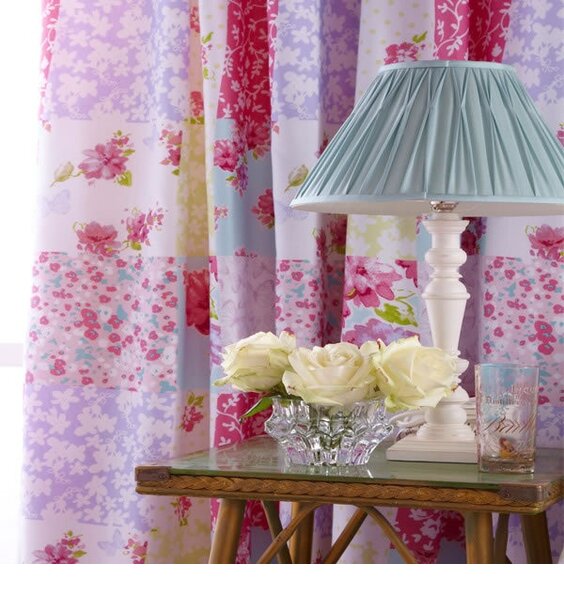 Pink and White Patchwork, Floral Curtains