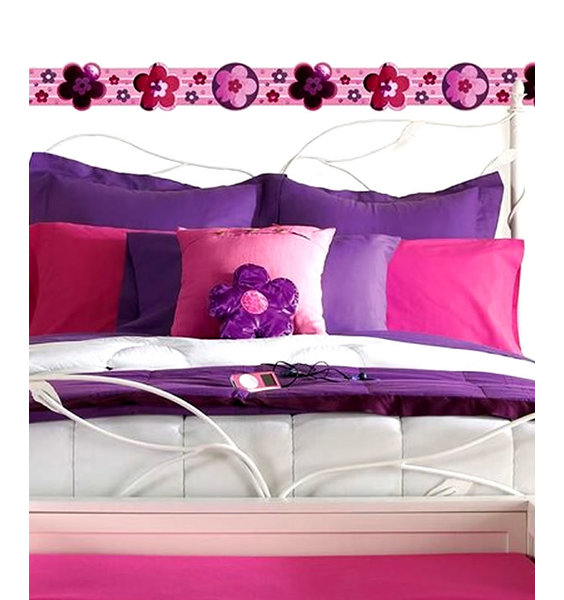 Girl's Bedroom Border | Diva Daisy Purple and Pink Metallic