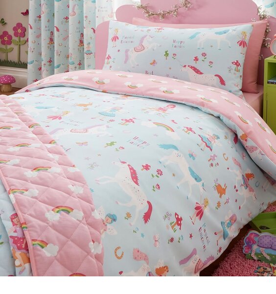 Unicorns and RainbowsGirls Pale Blue and Pink Bedding -  Double Duvet