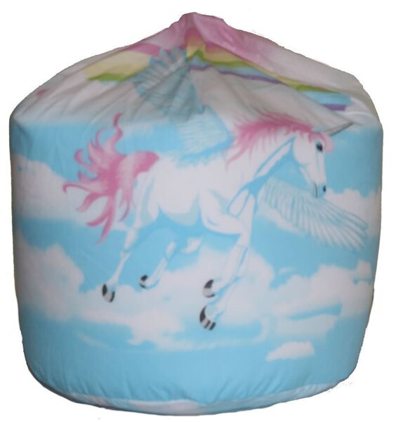 Blue and White, Cloud and Flying Unicorn Bean Bag