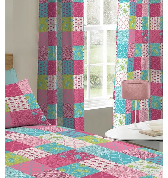 Jessica, Pink Patchwork, Lined Eyelet Curtains 72s