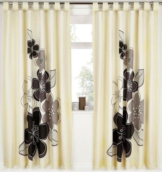 Candice, Black Floral Print Curtains 72s