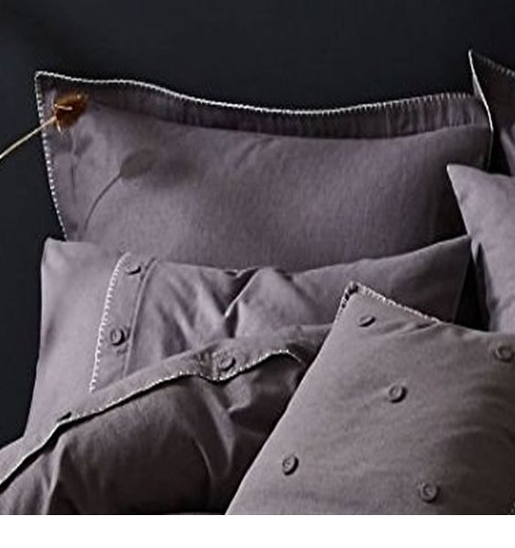 Grey, Brushed Cotton Blanket Stitch Oxford Pillowcases - Pack of Two
