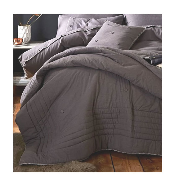 Grey Bedspread with Pale Grey Blanket Stitch Edging. Brushed Cotton
