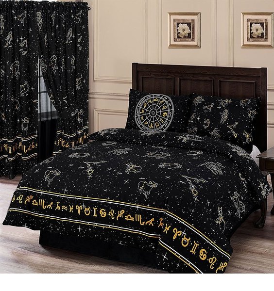 Celestial Horoscope King Size Bedding, Gold King Size Bedding