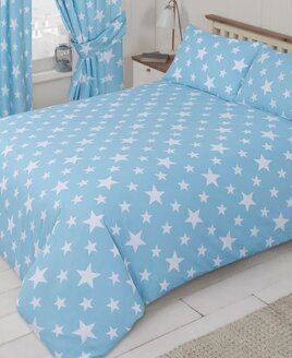 Pale blue, toddler duvet cover with a white star pattern.