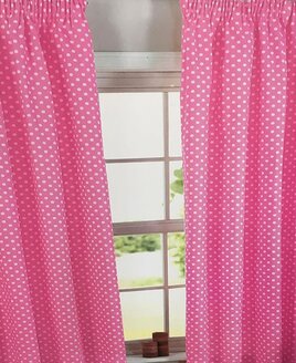 Pink White Girls Polka Dot 100% Cotton Pencil Pleat Bedroom Curtains 72s