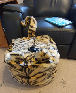 Tiger. Faux Fur, Animal Print Bean Cube, Foot Stool