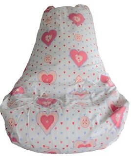 White High Back Gaming Bean Chair for Girls. Patterned with pink and blue lovehearts