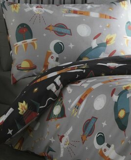 Spaceman Grey and Black Kids Bedding  - Outer Space Single Duvet Set