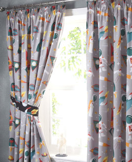 Spaceman And Rockets Grey Curtains 72s