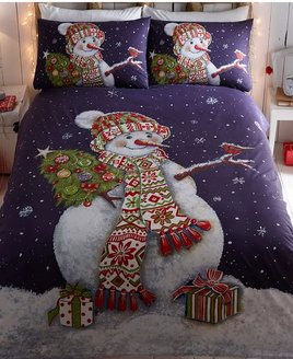 Happy Snowman, Christmas Themed Single Bedding