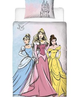 Disney Princesses on a Modern Pastel Background. Cinderella, Aurora & Belle.