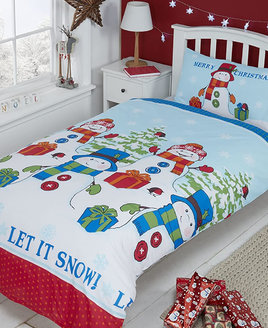 Let it Snow, Kids Christmas Double Bedding Set Snowmen Duvet Covers
