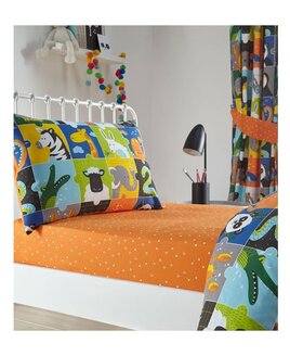 Animal Jungle Jigsaw, Orange and White Spotty Junior Fitted Sheet