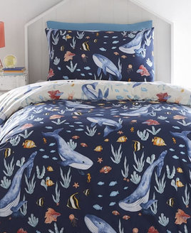 Blue or white bedding with whales and fish