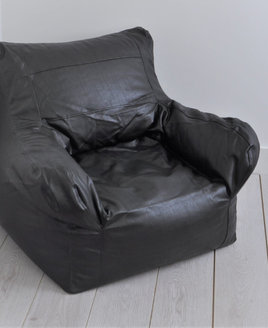 Large black faux leather bean chair